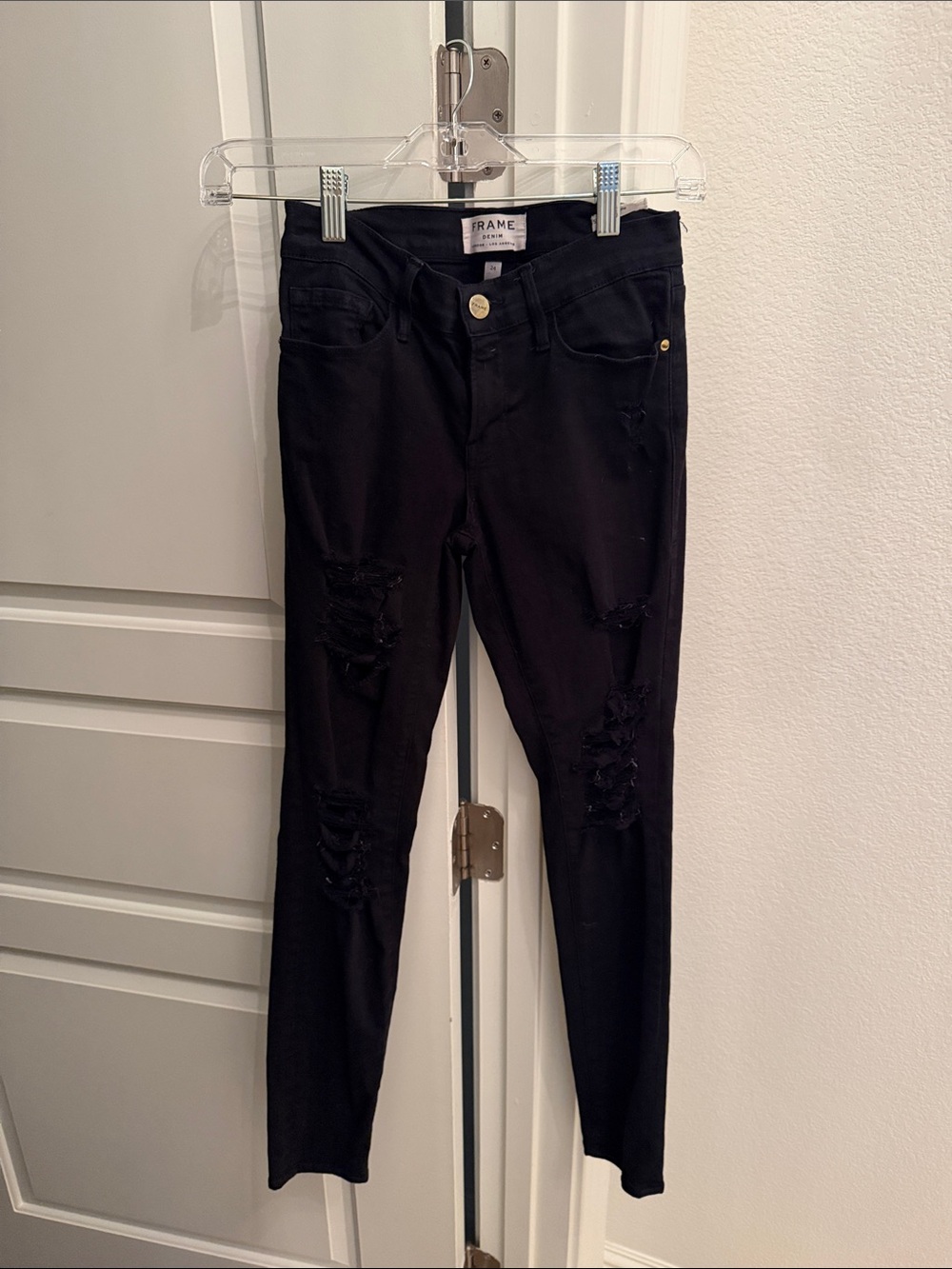 Frame Denim Black Skinny Distressed Jeans